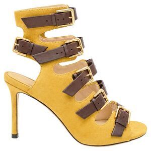 Jimmy Choo Trick 110 Buckled Sandal Heels in Yellow Suede